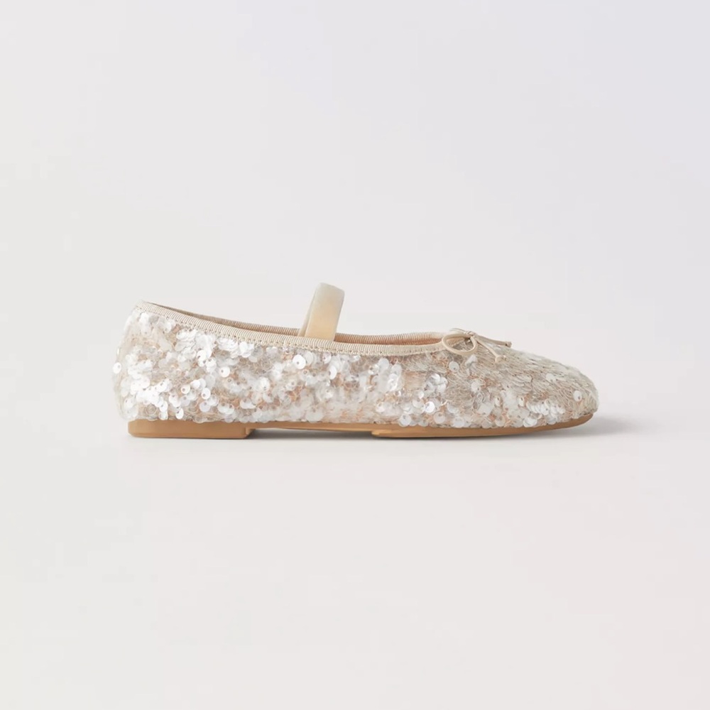 Zara girls Sequin Ballet Flats with Bow